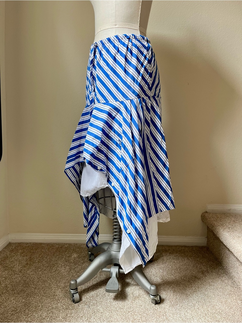JW Anderson Striped Blue & White Handkerchief Hem Skirt - Picture 3 of 6